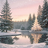 Cartes de Noël - 16 cartes de luxe - Arbre de Noël enneigé et scène de lac